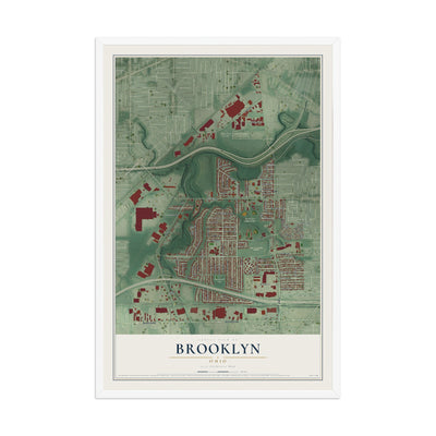 Map of Brooklyn, Ohio, 12 x 18 inch print in a white wood frame