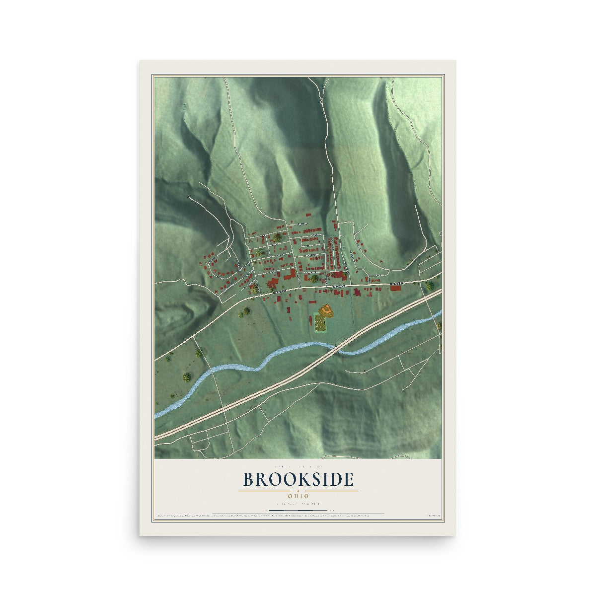 Map of Brookside, Ohio, 12 x 18 inch unframed archival matte print