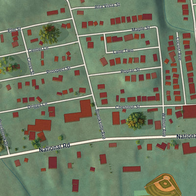 Close-up of the map of Brookside, Ohio print showing street and building detail