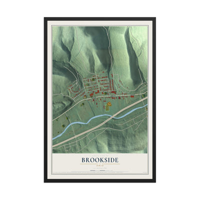Map of Brookside, Ohio, 12 x 18 inch print in a black wood frame