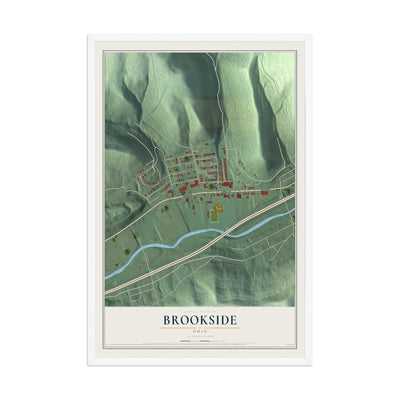 Map of Brookside, Ohio, 12 x 18 inch print in a white wood frame