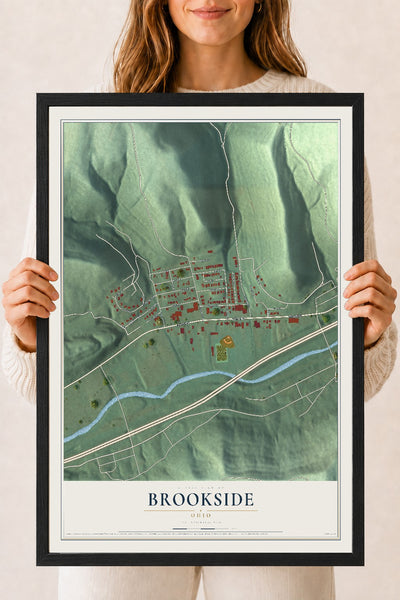 Map of Brookside, Ohio, 18 x 24 inch print in a black wood frame