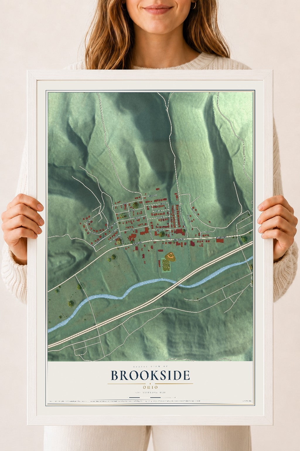 Map of Brookside, Ohio, 18 x 24 inch print in a white wood frame