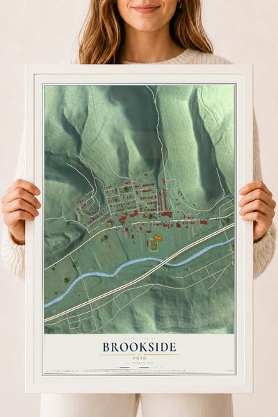 Map of Brookside, Ohio, 18 x 24 inch print in a white wood frame