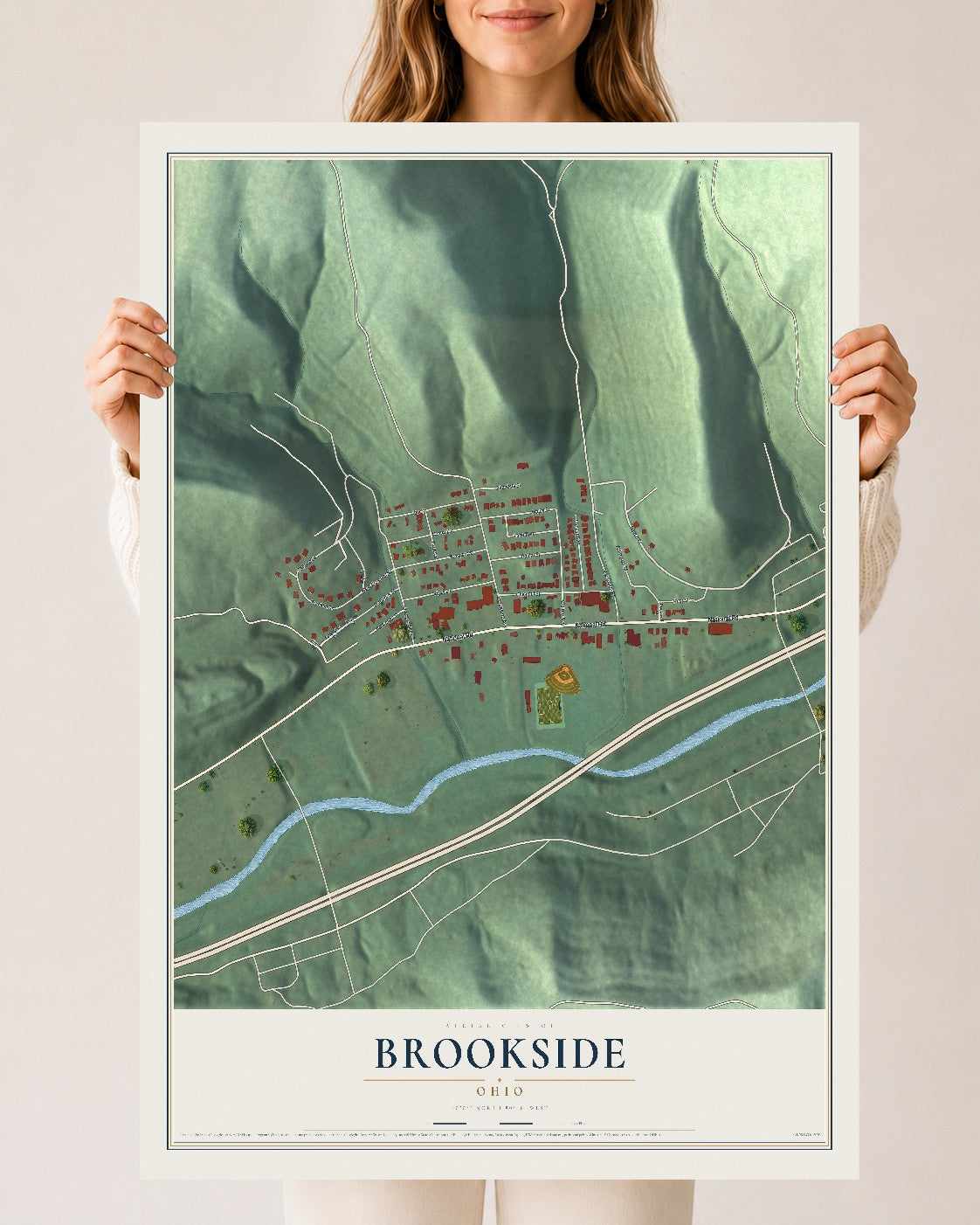 Map of Brookside, Ohio, 24 x 36 inch unframed archival matte print