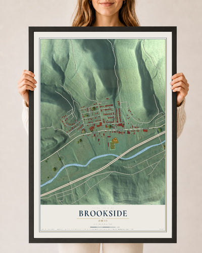 Map of Brookside, Ohio, 24 x 36 inch print in a black wood frame