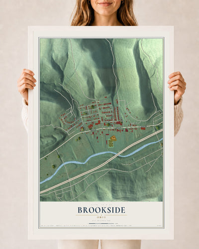 Map of Brookside, Ohio, 24 x 36 inch print in a white wood frame