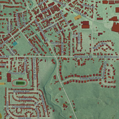 Close-up of the map of Brookville, Ohio print showing street and building detail