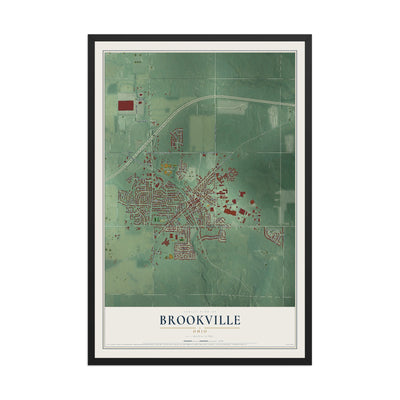 Map of Brookville, Ohio, 12 x 18 inch print in a black wood frame