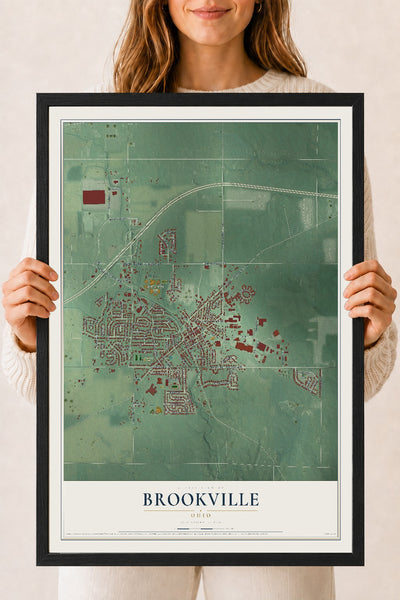 Map of Brookville, Ohio, 18 x 24 inch print in a black wood frame