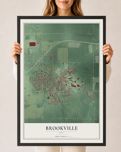 Map of Brookville, Ohio, 24 x 36 inch print in a black wood frame