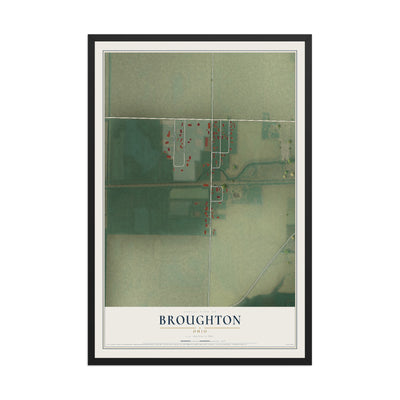 Map of Broughton, Ohio, 12 x 18 inch print in a black wood frame