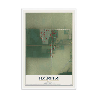 Map of Broughton, Ohio, 12 x 18 inch print in a white wood frame