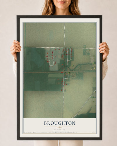 Map of Broughton, Ohio, 24 x 36 inch print in a black wood frame