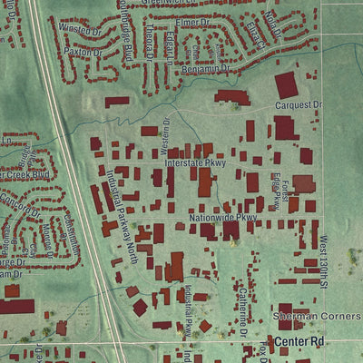 Second close-up of the map of Brunswick, Ohio print showing more streets and buildings