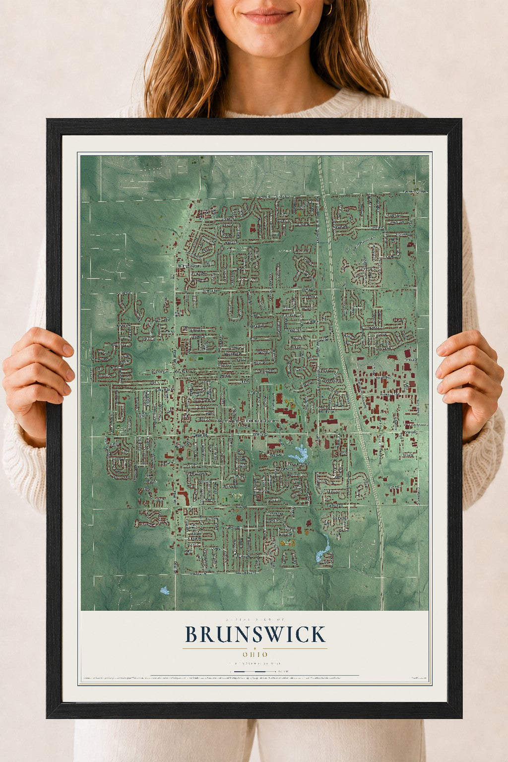 Map of Brunswick, Ohio, 18 x 24 inch print in a black wood frame
