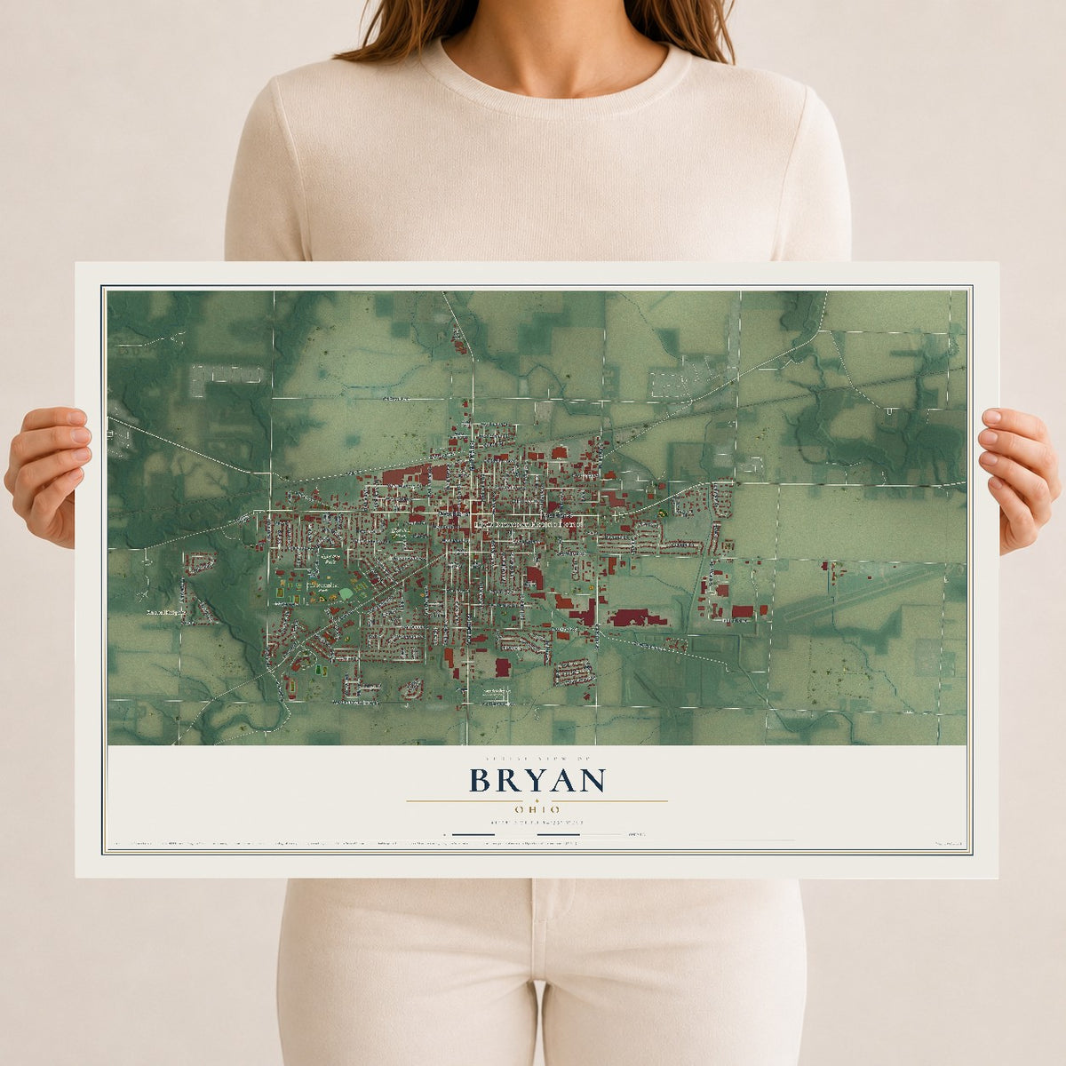Map of Bryan, Ohio, 12 x 18 inch unframed archival matte print