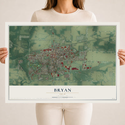 Map of Bryan, Ohio, 18 x 24 inch unframed archival matte print