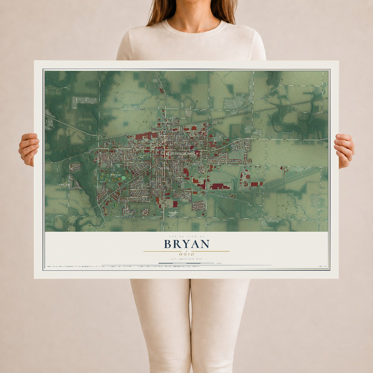 Map of Bryan, Ohio, 24 x 36 inch unframed archival matte print