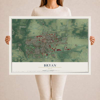 Map of Bryan, Ohio, 24 x 36 inch unframed archival matte print