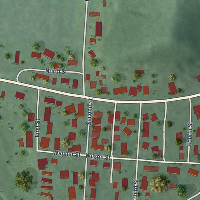 Second close-up of the map of Buchtel, Ohio print showing more streets and buildings