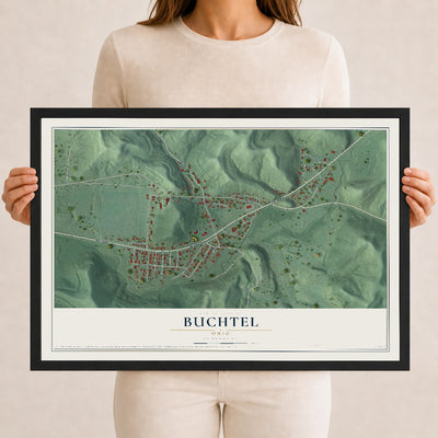 Map of Buchtel, Ohio, 12 x 18 inch print in a black wood frame