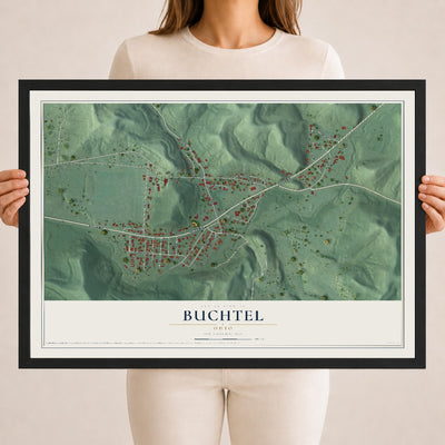Map of Buchtel, Ohio, 18 x 24 inch print in a black wood frame