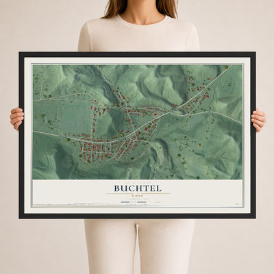 Map of Buchtel, Ohio, 24 x 36 inch print in a black wood frame