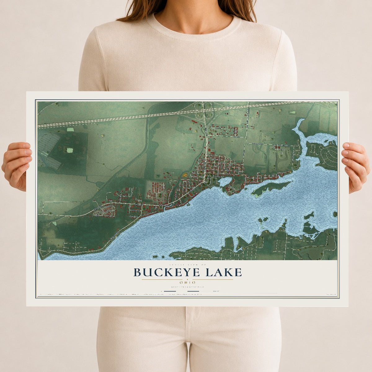 Map of Buckeye Lake, Ohio, 12 x 18 inch unframed archival matte print
