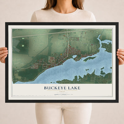 Map of Buckeye Lake, Ohio, 18 x 24 inch print in a black wood frame