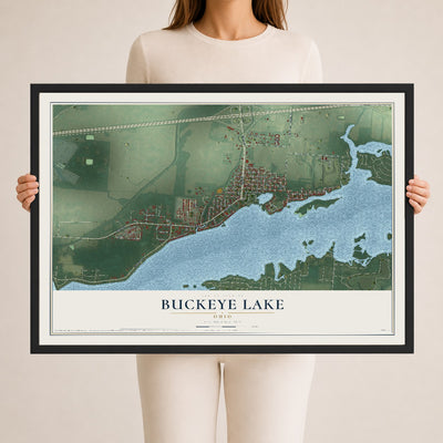 Map of Buckeye Lake, Ohio, 24 x 36 inch print in a black wood frame