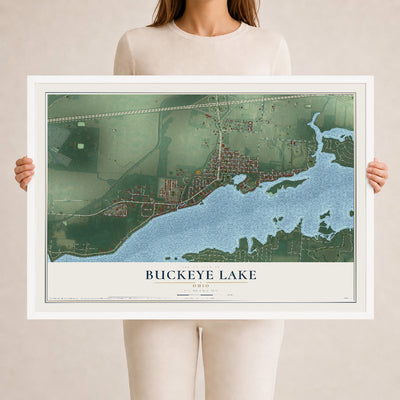 Map of Buckeye Lake, Ohio, 24 x 36 inch print in a white wood frame