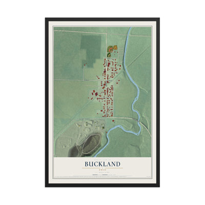 Map of Buckland, Ohio, 12 x 18 inch print in a black wood frame