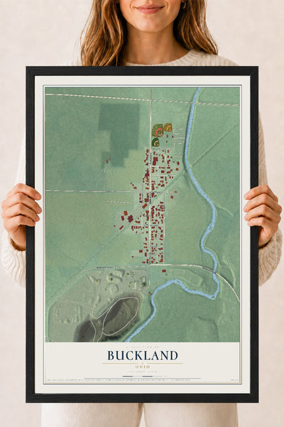 Map of Buckland, Ohio, 18 x 24 inch print in a black wood frame