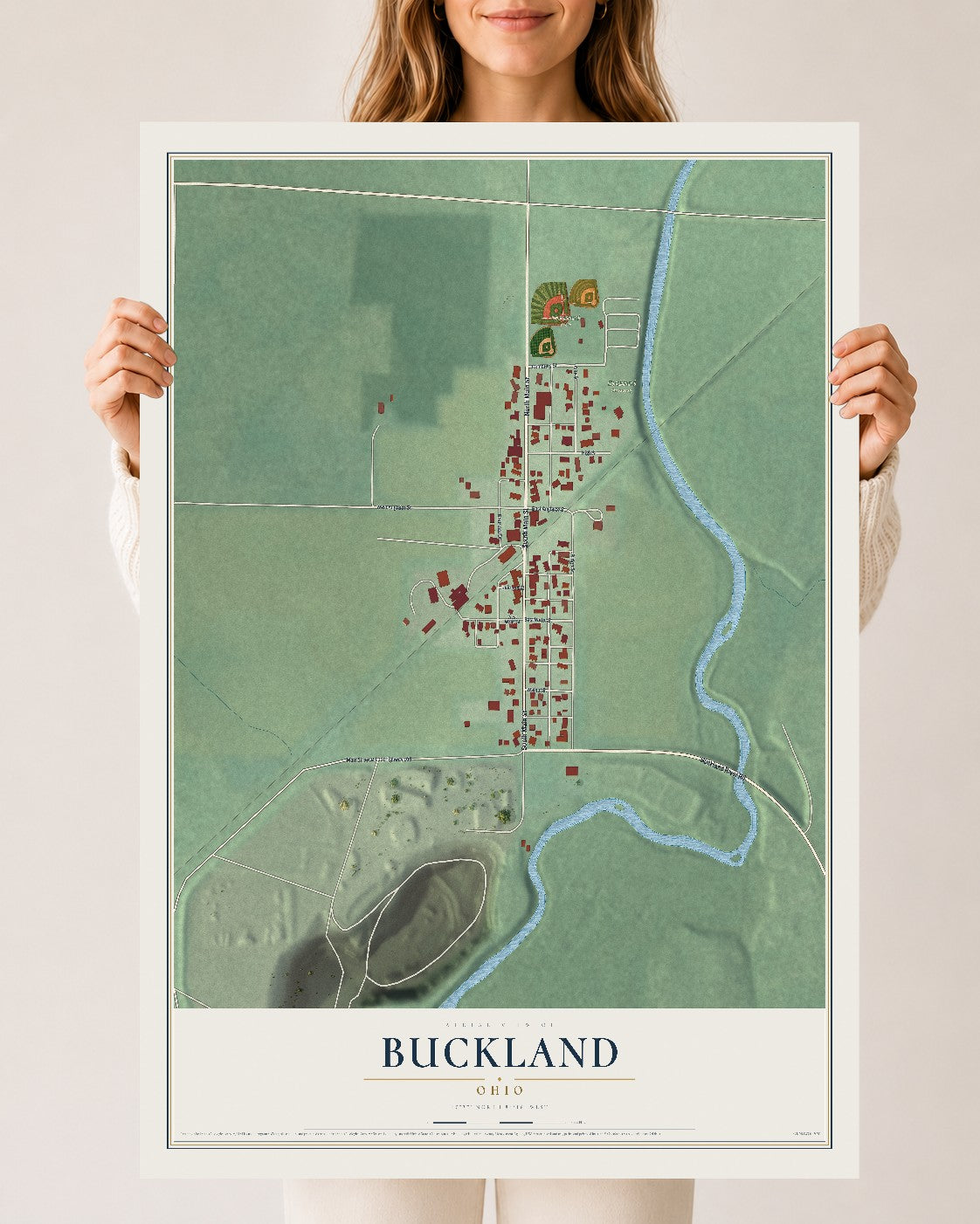 Map of Buckland, Ohio, 24 x 36 inch unframed archival matte print