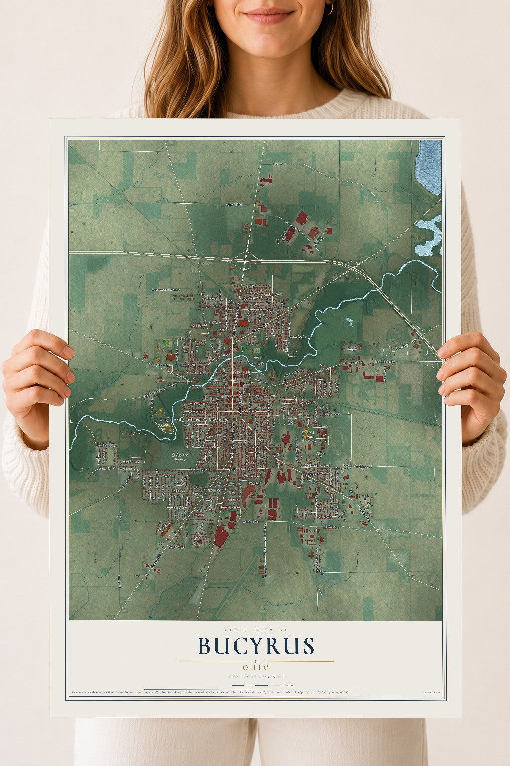 Map of Bucyrus, Ohio, 18 x 24 inch unframed archival matte print