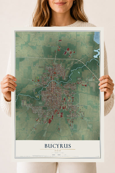 Map of Bucyrus, Ohio, 18 x 24 inch unframed archival matte print