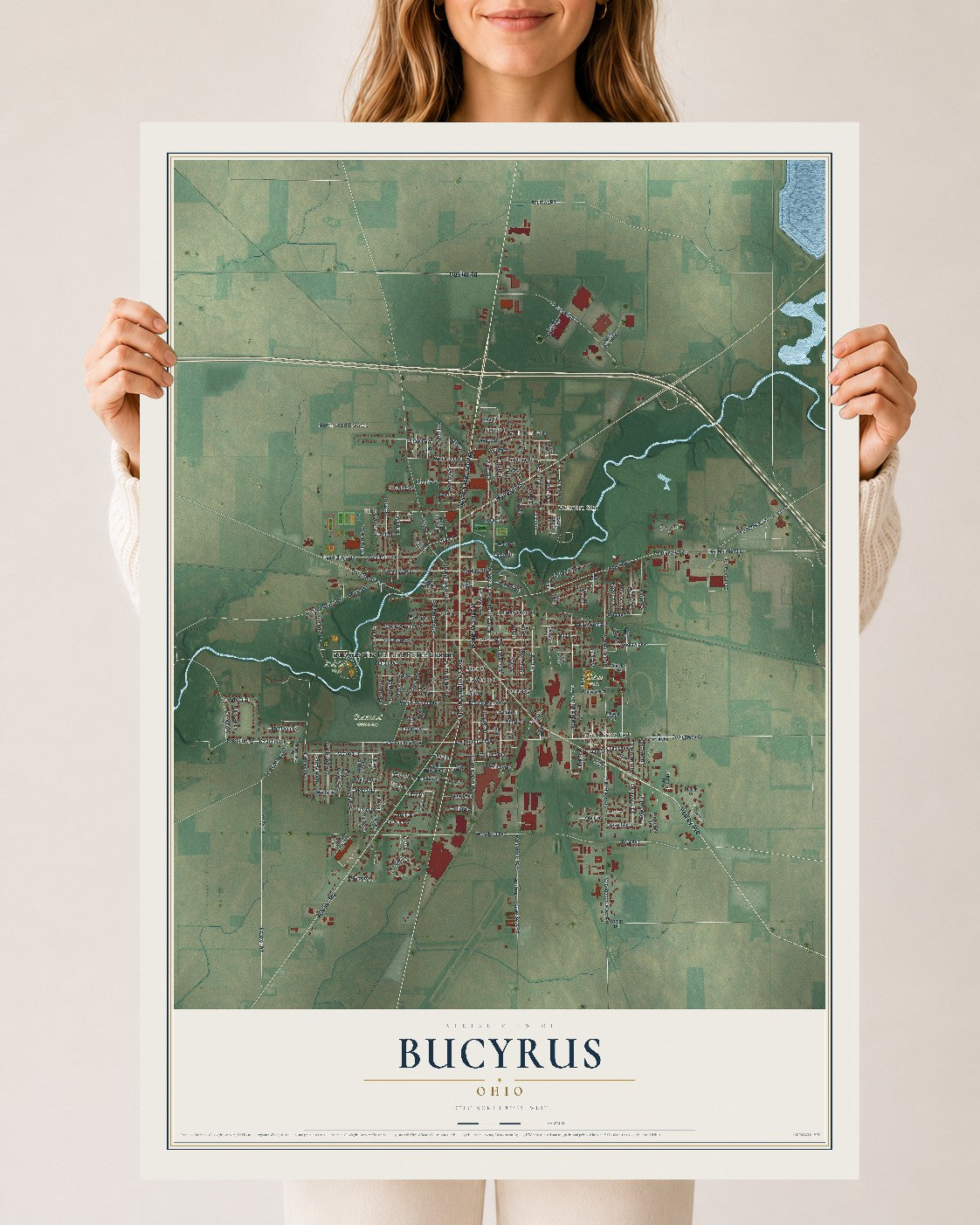 Map of Bucyrus, Ohio, 24 x 36 inch unframed archival matte print