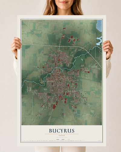 Map of Bucyrus, Ohio, 24 x 36 inch unframed archival matte print