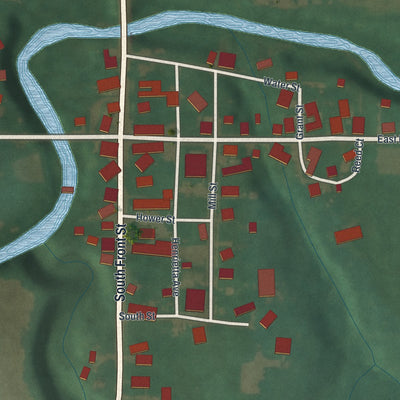 Close-up of the map of Burbank, Ohio print showing street and building detail