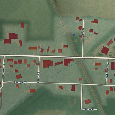 Close-up of the map of Burgoon, Ohio print showing street and building detail