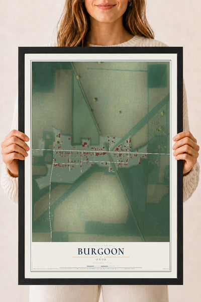 Map of Burgoon, Ohio, 18 x 24 inch print in a black wood frame