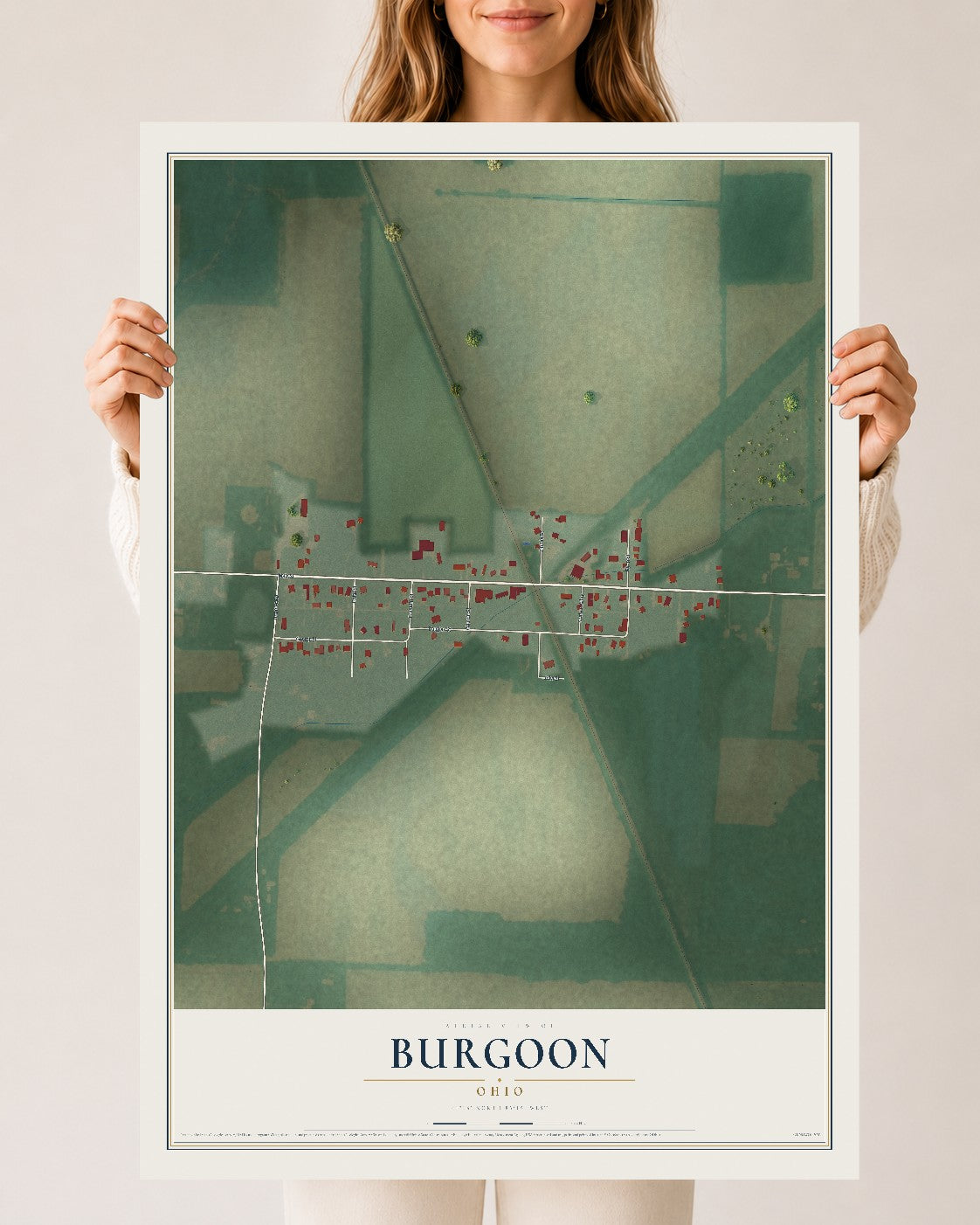Map of Burgoon, Ohio, 24 x 36 inch unframed archival matte print
