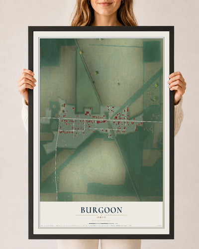 Map of Burgoon, Ohio, 24 x 36 inch print in a black wood frame