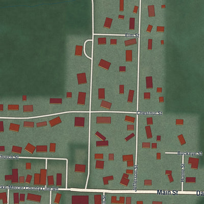 Close-up of the map of Burkettsville, Ohio print showing street and building detail