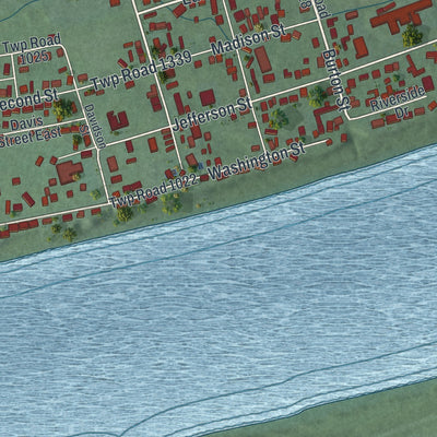 Close-up of the map of Burlington, Ohio print showing street and building detail