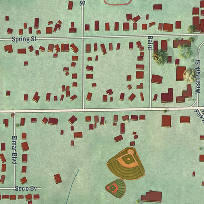 Close-up of the map of Burton, Ohio print showing street and building detail