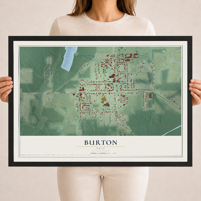 Map of Burton, Ohio, 18 x 24 inch print in a black wood frame