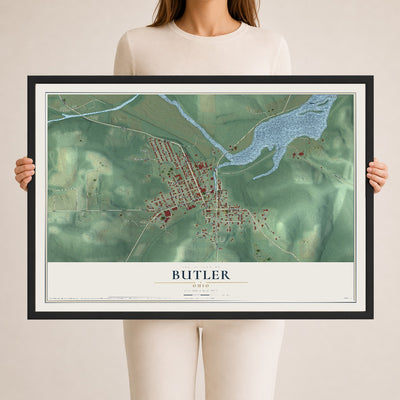 Map of Butler, Ohio, 24 x 36 inch print in a black wood frame