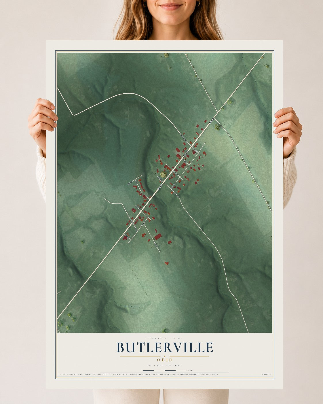Map of Butlerville, Ohio, 24 x 36 inch unframed archival matte print